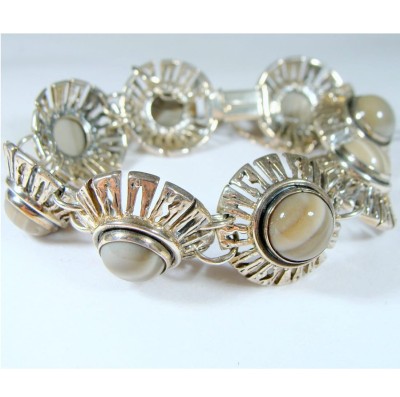 Srebrna bransoletka z kamieniem pasiastym NON0055 1