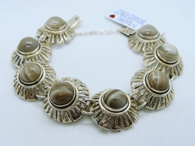 Srebrna bransoletka z kamieniem pasiastym NON0055 3