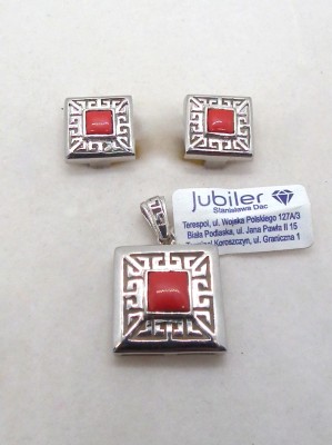 Srebrny komplet z koralem GÓR0041