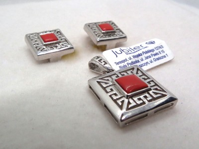 Srebrny komplet z koralem GÓR0041 1