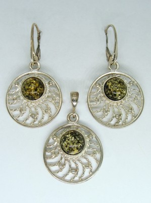 Srebrny komplet z bursztynem AMB0078